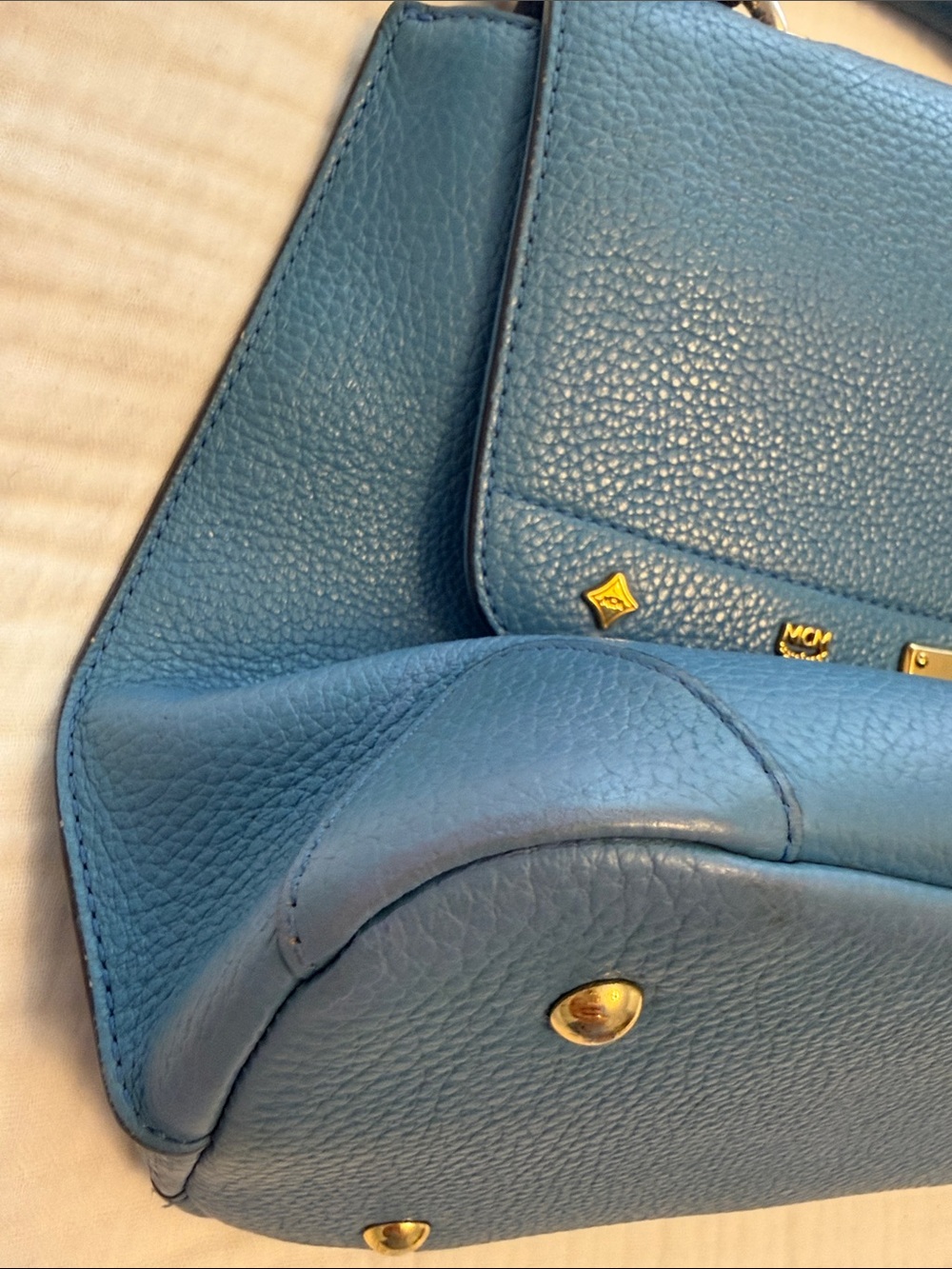 MCM Light Blue Leather First Lady Top Handle Bag - Picture 11 of 14